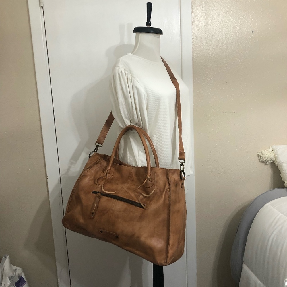 Bed Stu Rockaway Tan Rustic Factory Distressed Shoulder Cross Body Bag